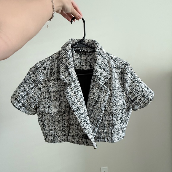 Black and White Tweed Cropped Blazer - Picture 1 of 3